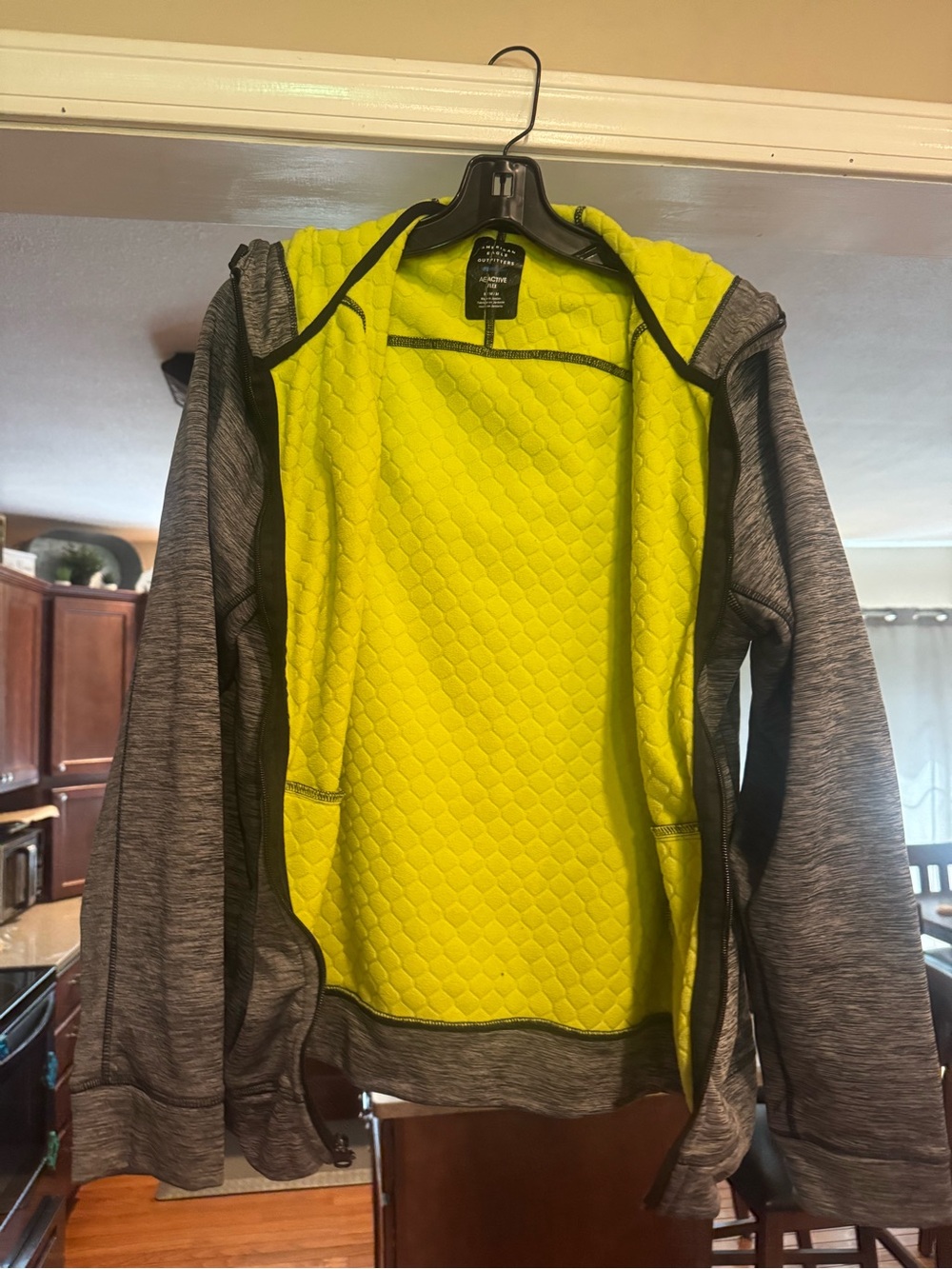Athletic Quilted-Lined Hooded Jacket - Neon Yellow & Gray